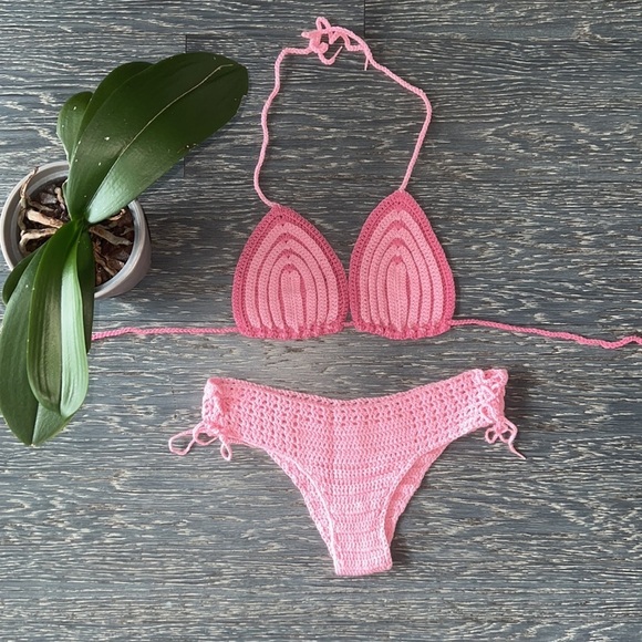 Handmade bikini and top  PINK set - Picture 2 of 4